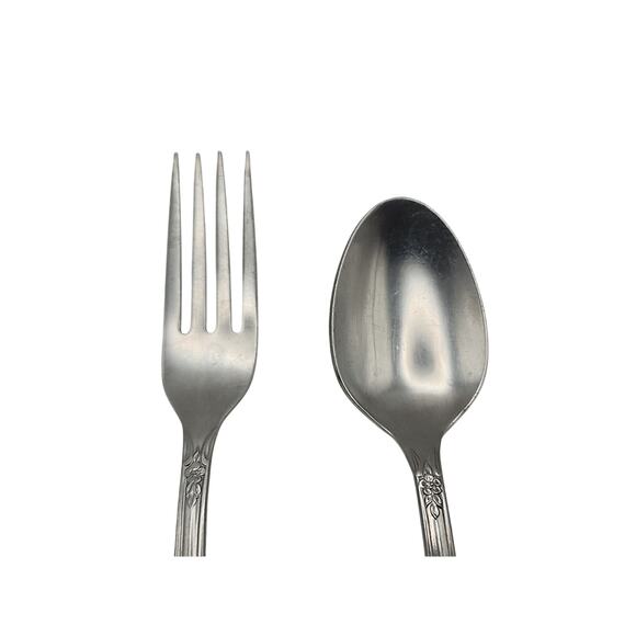 2 Oneida Silver Wm A Rogers Stainless OHS103 Fork 7 1/8" & Teaspoon 6.5" Floral - Picture 6 of 8